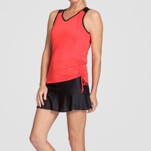 Ladies athletic tank top bright coral cutout back